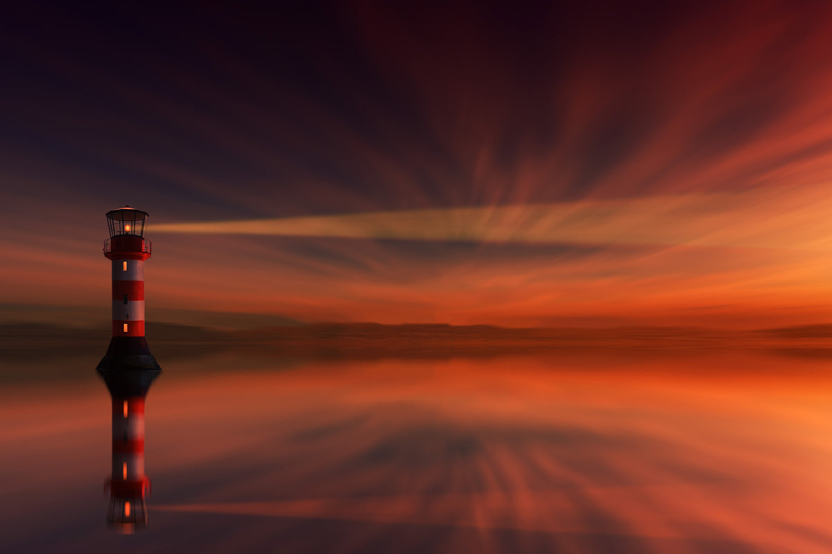 framedposter-print-red-sky-at-the-lighthouse